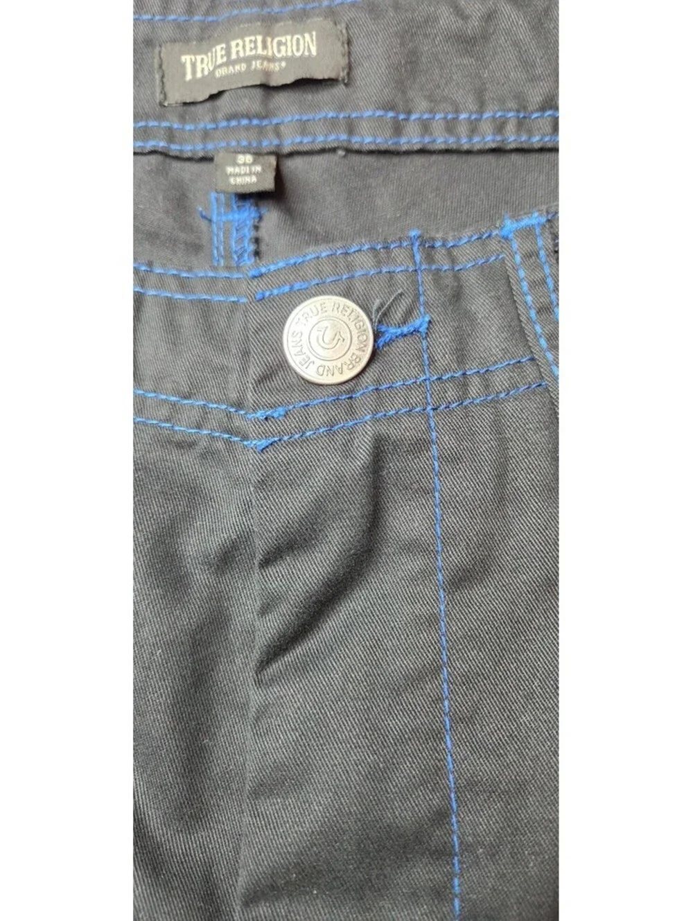NWT True Religion Men's Jet Black / Pacific Blue Cargo Pants Size 36x32